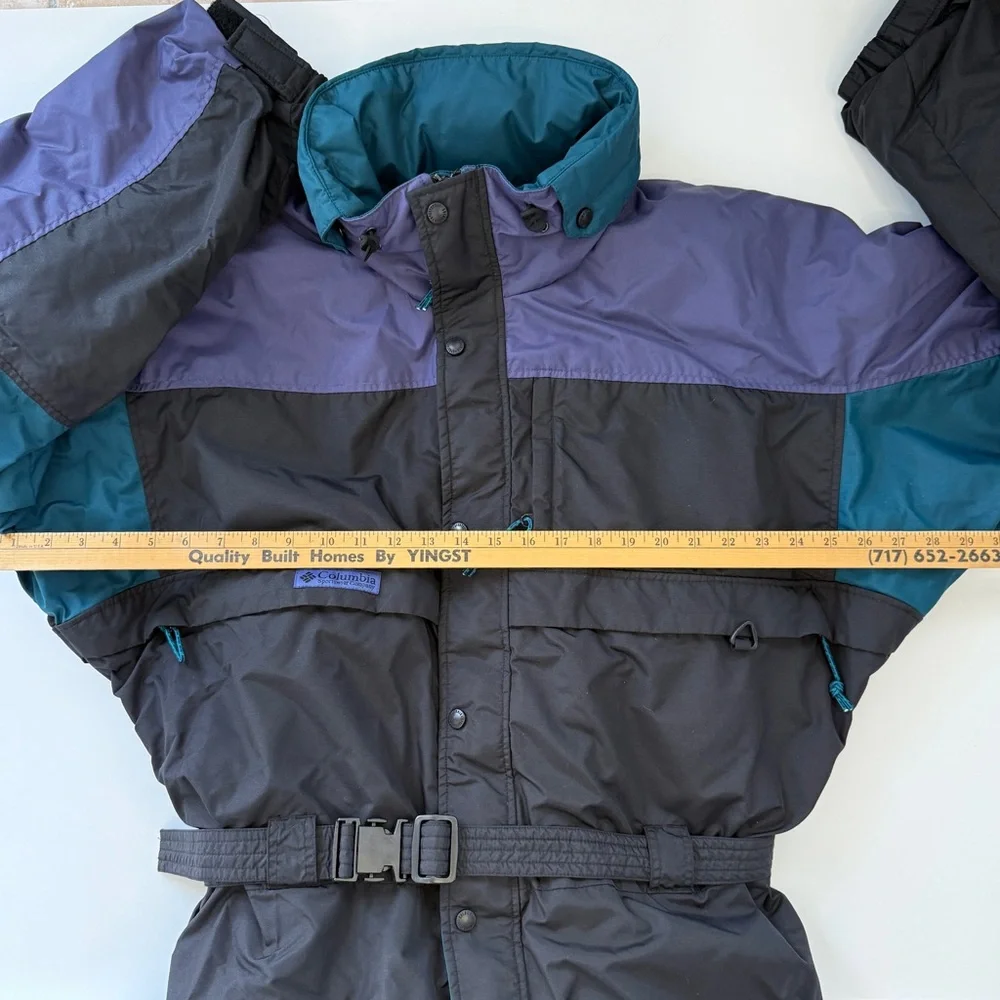 Columbia Snowsuit Men’s XL Black Colorblock Belted Vintage 90s 80s Ski Bib Retro